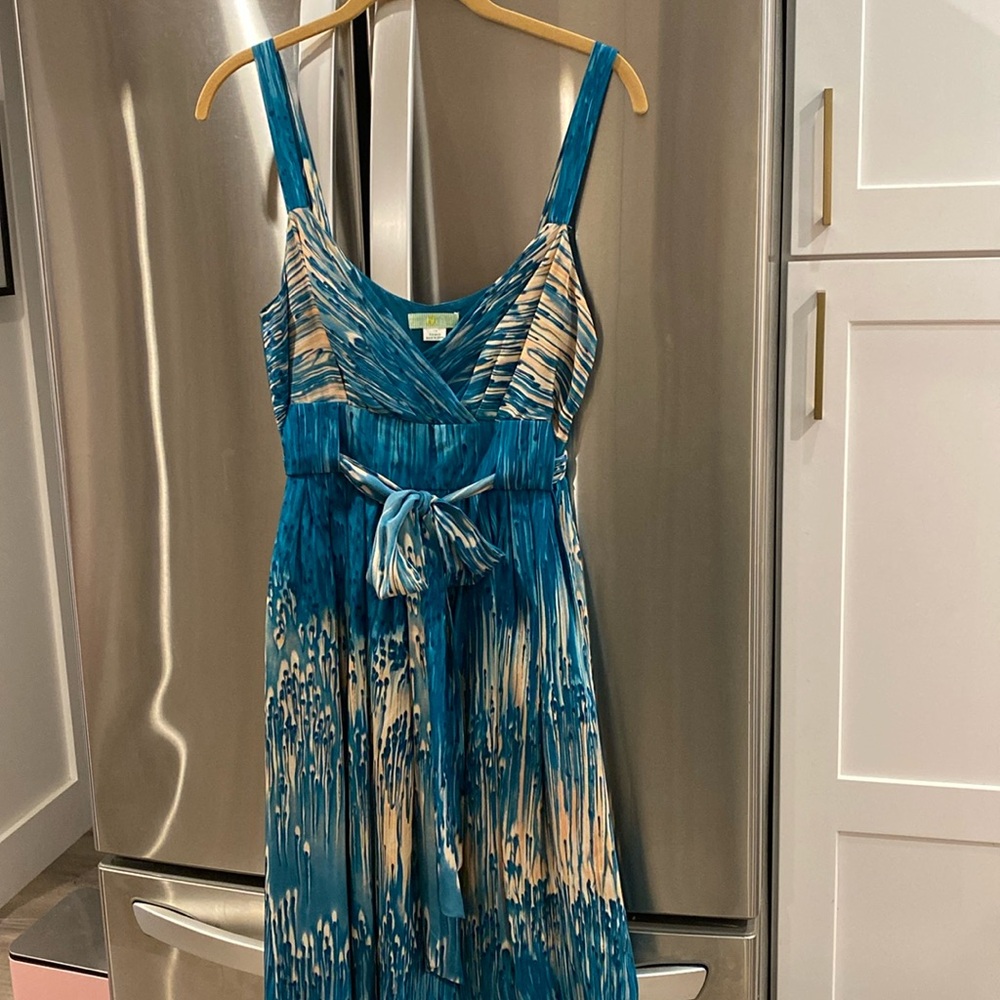 Anthropologie Lil Caballo Falls Teal Silk Dress, size 10